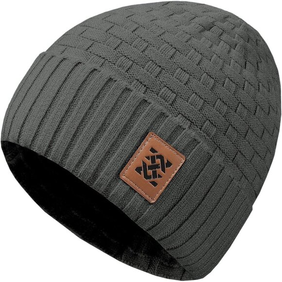 Men and Women Gray Warm Cap Thick Knitted SoftFleece Lined Rib Cap Rib Cap
